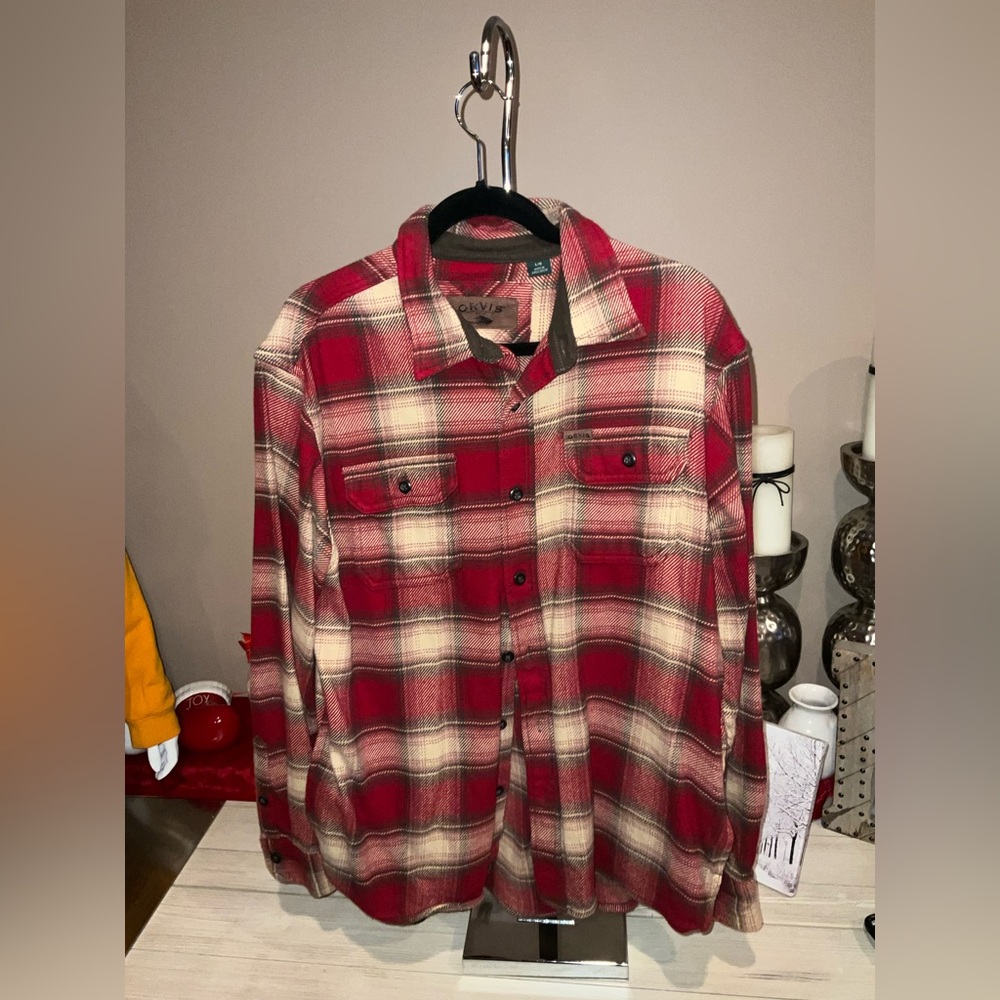 orvis heavyweight flannel plaid button down jacket shirt L
